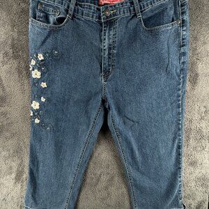 COS Jeans Denim Women Blue Size 16 Ramie Blend Floral Capri Crop ACTL 35x19.5